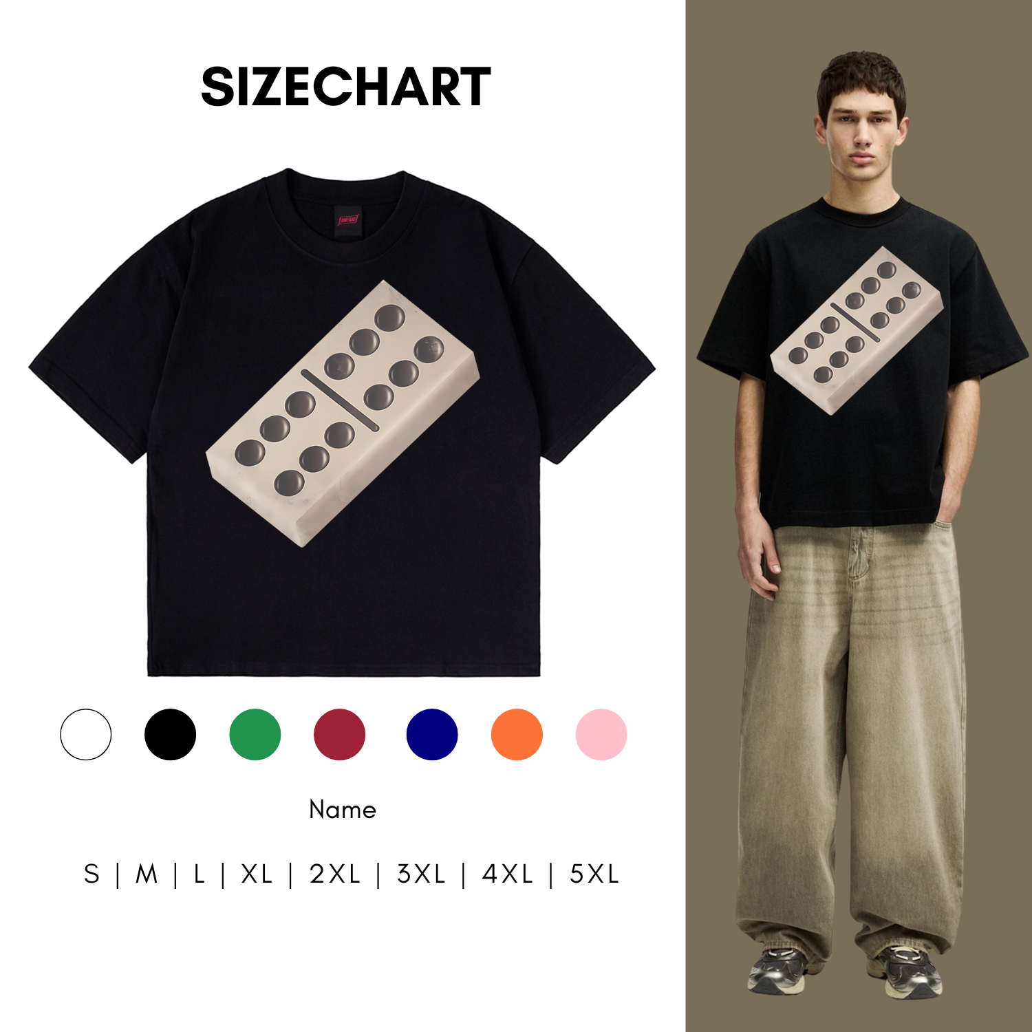 Domino T-Shirt with oversized domino graphic print in black