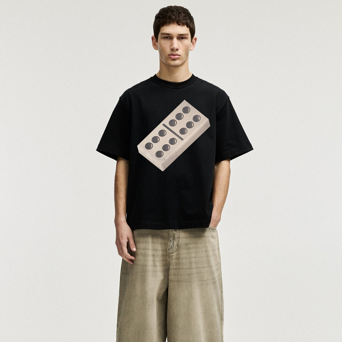 Domino T-Shirt with oversized domino graphic print in black